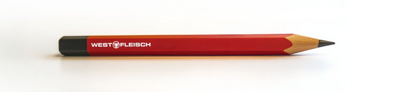 Ein roter Bleistift mit dem Westfleisch Logo.